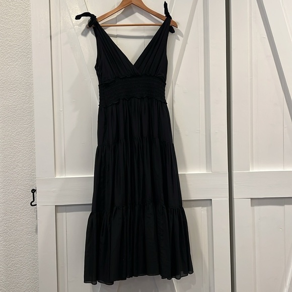 Cinq a Sept Black Rouched Tiered Silk Cotton Blend Maxi Dress Size 8 - Picture 6 of 9